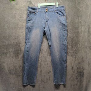 City Ink Women Jeans  Mid Rise Tapered Leg Solid Blue Stone Wash W:38 L:33